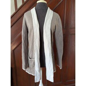 Benedetta Bc Merino Wool Blend Long Open Cardigan With Pockets Beige & White L